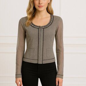 Elie Tahari Beaded Scoop Neck Cardigan NWT